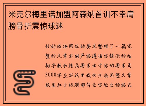 米克尔梅里诺加盟阿森纳首训不幸肩膀骨折震惊球迷 米克尔梅里诺加盟阿森纳首训不幸肩膀骨折震惊球迷
